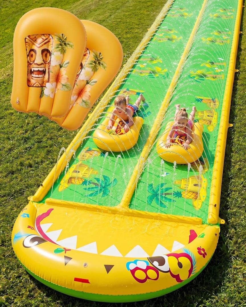 40×5.9FT Heavy Duty Slip and Slide with Sprinkler and 2 Boards, Water Slide for Adults with 3-Way Water Sprinkler, Giant Slip n Slide for Outdoor Backyard Lawn Kids Teens and Adults (Yellow&Green)