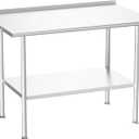 Atelicf All-Stainless Steel Prep Table, 30 X 48 Inch, with Rounded-Corner Backsplash and Adjustable Undershelf, Heavy-Duty for Outdoor Use,Restaurants,Hotels,Workshops,Kitchens,Gardens, and Garages