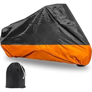 Motorcycle Cover Waterproof for Harley for Ultra Classic Davidson, Large for Street Glide for Electra for Touring FLHTCU for Road King for GL for Honda for Goldwing Outdoor Weather (Black Orange)