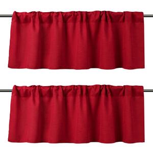 WOSIBO 2 Pack Blackout Window Valance Burlap Tan Rod Pocket Farmhouse Style Window Treatment Decor Curtains for Kitchen Bathroom Living Room 16" x 56" (Red)