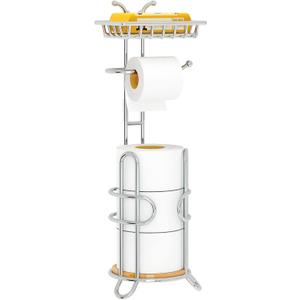 Toilet Paper Holder Stand, Free Standing Tissue Roll Storage Rack with Shelf for Bathroom, Chrome