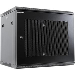 9U Wall Mount Server Cabinet Network Rack Enclosure, Quiet Cooling Fan, Perforated Door, Black