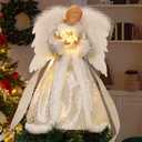 Angel Christmas Tree Topper with Lights, 8 Modes Tree Ornament with Timer, Battery Operated Lighted Treetop Ornaments Indoor Decorations