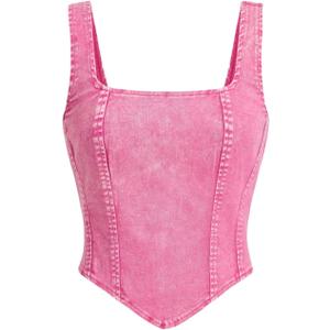 WDIRARA Women's Denim Corset Tank Top Asymmetrical Hem Crop Tops Sleeveless Zip Up Back Tanks (Medium, Pink)