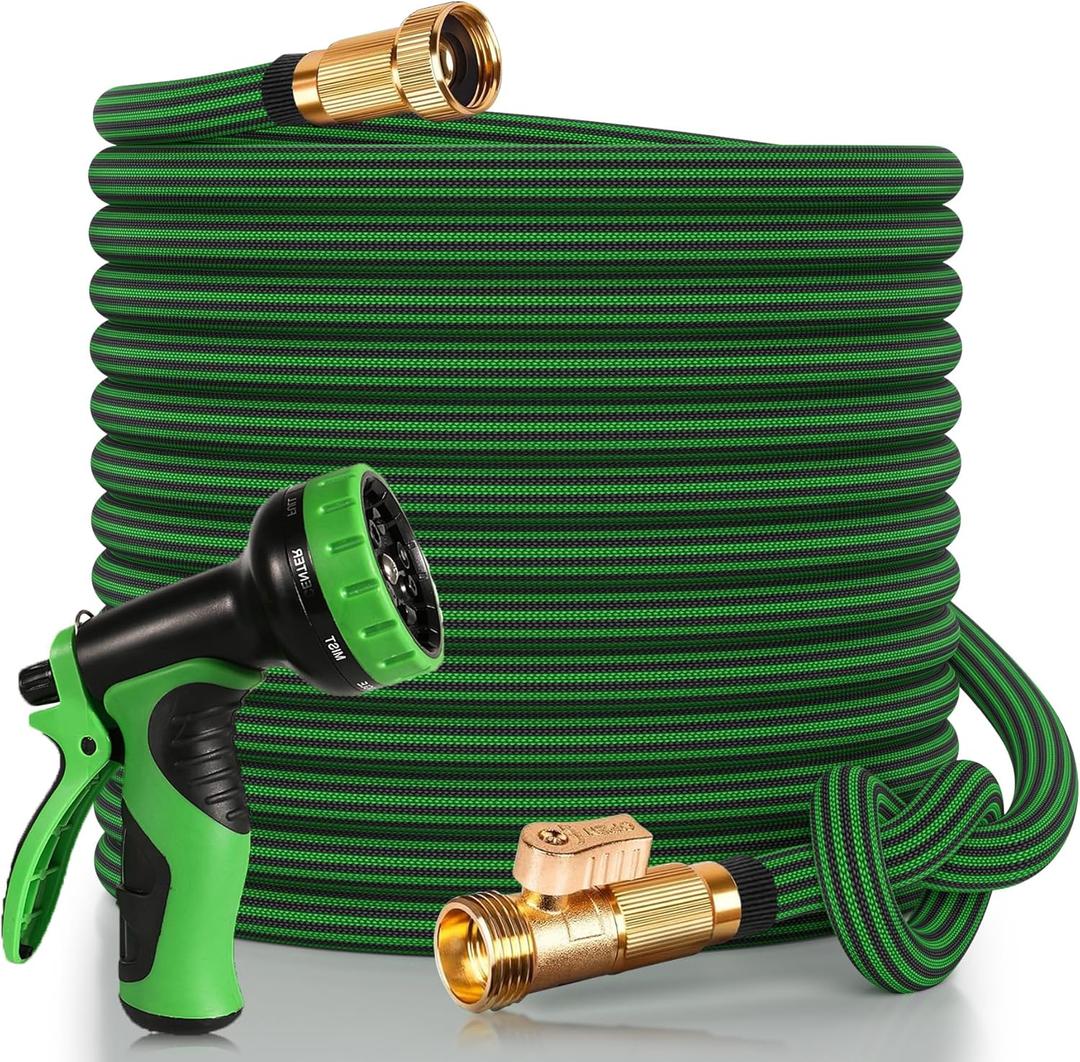 150 ft Flexible Garden Hose, Ultra Lightweight Kink Free Water Hose 150ft with 10 Pattern Spray Nozzle, Leak-Proof Solid Brass Fittings, High-Density Outer Fabric & Enhanced Durable Inner Core (Black Green)