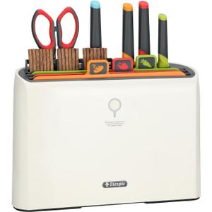 Smart Cutting Board and Knife Set,Self Cleaning Cutting Board and Knife Set with 4 Stainless Steel Knives,3 Color Coded Cutting Boards,10 Pairs of Chopsticks and 1 Pair of Scissors