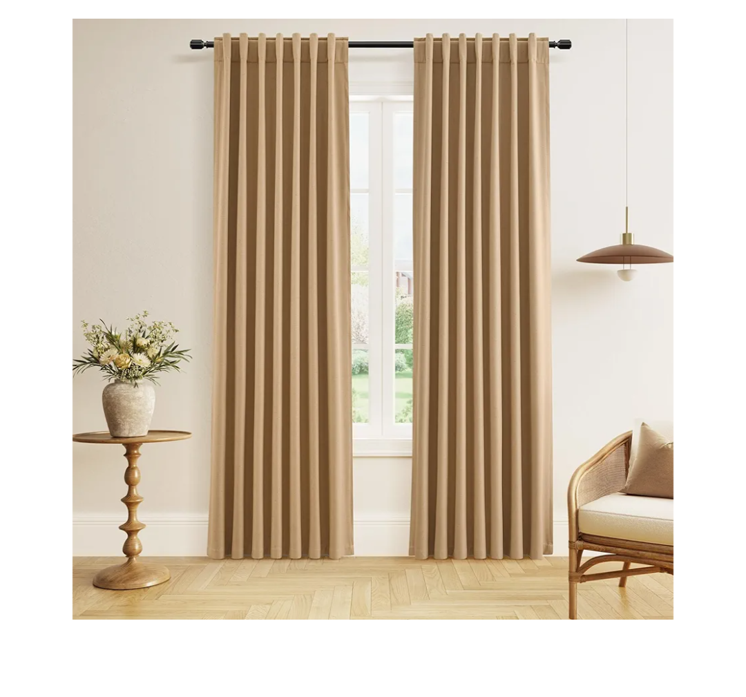 H.VERSAILTEX 100% Blackout Curtains for Bedroom with Black Liner Full Room Darkening Curtains 84 Inch Long Thermal Insulated Back Tab/Rod Pocket Window Drapes for Living Room, 2 Panels, Natural Sand