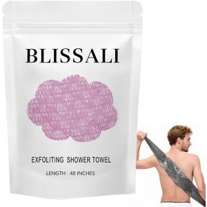 Blissal Exfoliating Shower Towel 47", Premium Scrub Wash Cloth for Body Face, Blissal exfoliating Towels-Body Scrubber with 2 Sides for All Skin Types (Pink)