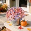 Fake Fall Mums Flowers Artificial for Outdoor Decoration 12 Bundles Faux Fall Mums Flowers for Outdoor Planters Silk Orange Daisy UV Resistant for Porch Front Door Patio Outside Yard Dcor