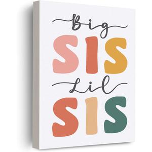 EVXID Nursery Big Sis Lil Sis Canvas Poster Painting Kids Room Wall Art, Sisters Twins Print Picture Artwork Framed Ready to Hang for Kids Play Room Wall Decor 12 x 15 inch