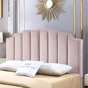 24KF Pink Velvet Tufted Queen Upholstered Headboard, Modern Vertical Channel Design California Queen/Full Headboard with Stepped Silhouette Top Edge, Pink