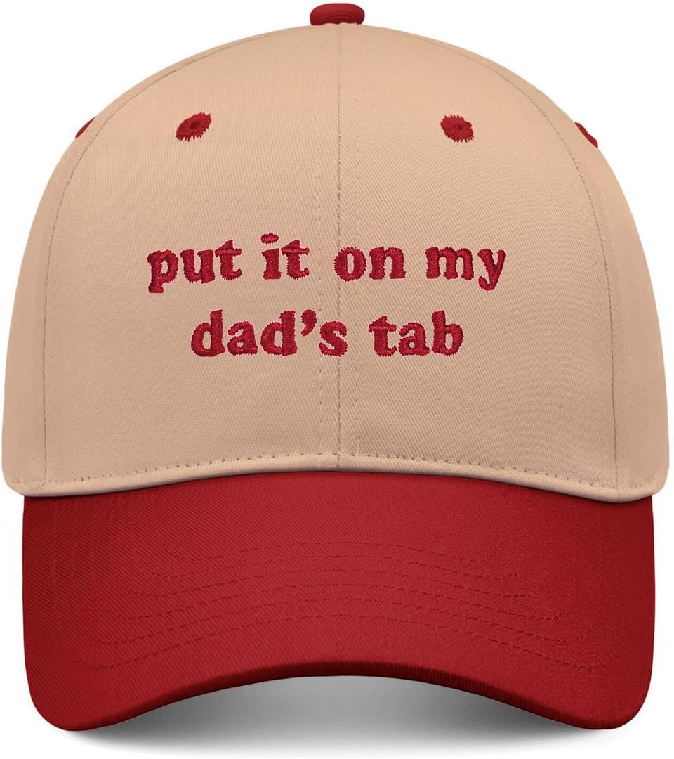Put It On My Dads Tab Hat, Funny Vintage Trucker Hats Adjustable Cap for Men Women Classic Baseball Cap (Red)
