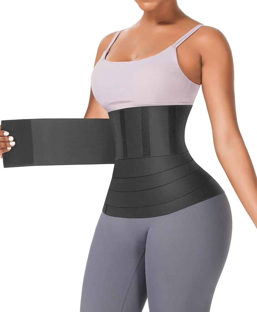 FeelinGirl Waist Trainer for Women Trimmer Belt Waist Cincher Tummy Wrap Plus Size Body Shaper (One Size, Black)
