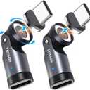 USB C Magnetic Adapter 240W[2 Pack] 90 Degree Type C Magnetic Charging Cable Right Angle 180 & 360 Degree Rotating Connector Tips for Phone Pad Samsung LG Google