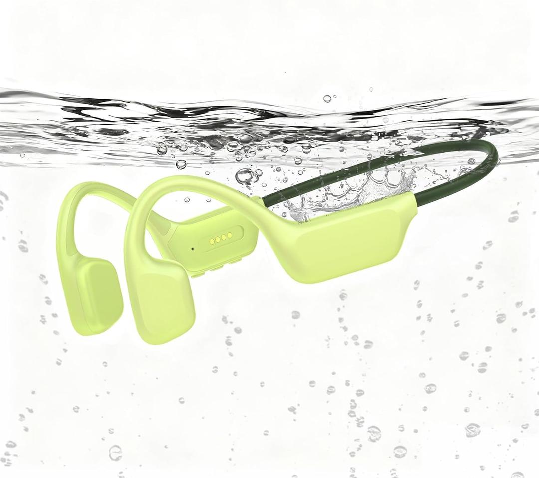 MARLALL Pearl Finish Swimming Headphones, IPX8 Waterproof Bone Conduction Headphones with Built-in MP3, Open Earphones Underwater Swim Earbuds with Bluetooth Sport Headsets for Swimming-Green