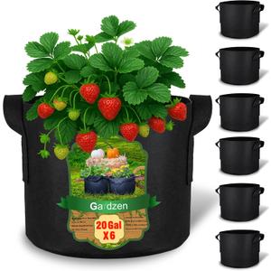 Gardzen 6-Pack 20 Gallon Grow Bags, 500G Thickened Aeration Fabric Pots with Handles, Heavy Duty Cloth Pots for Plants