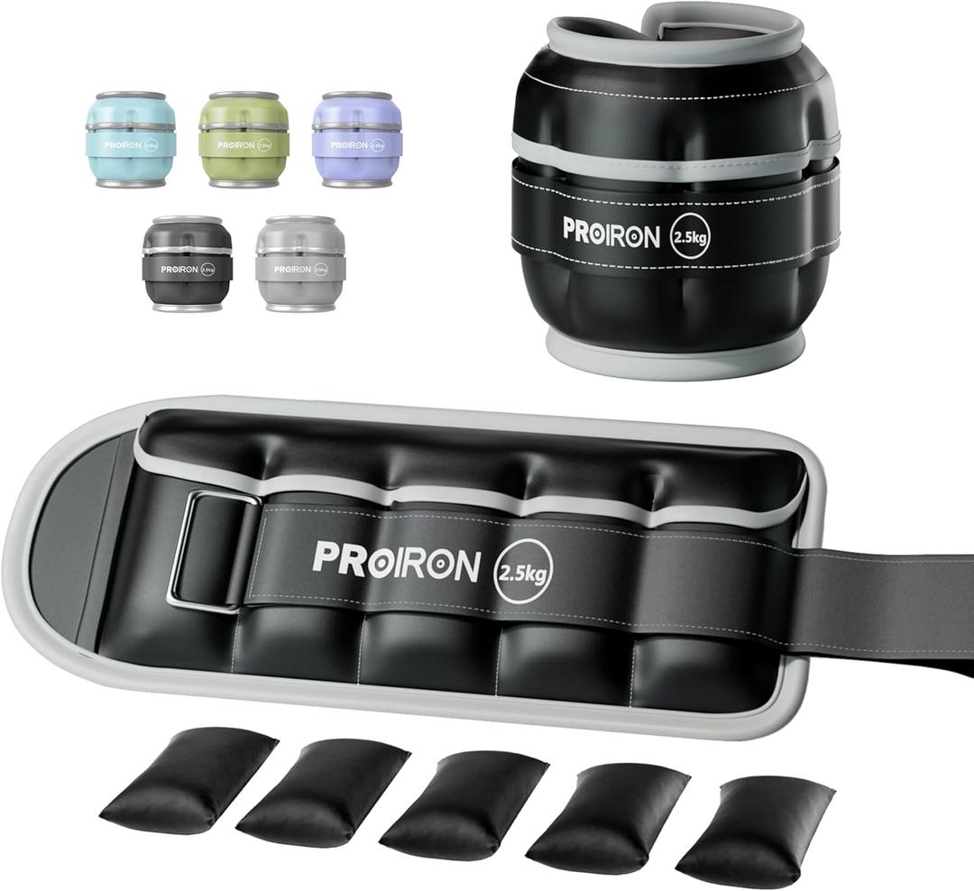PROIRON Adjustable Ankle Weights, Leg Weights for Men, Ankle Weights 5lb Set of 2, Durable PU Leather, Ankle and Wrist Weights, 1-5 lbs Adjustable Per Ankle (Black)
