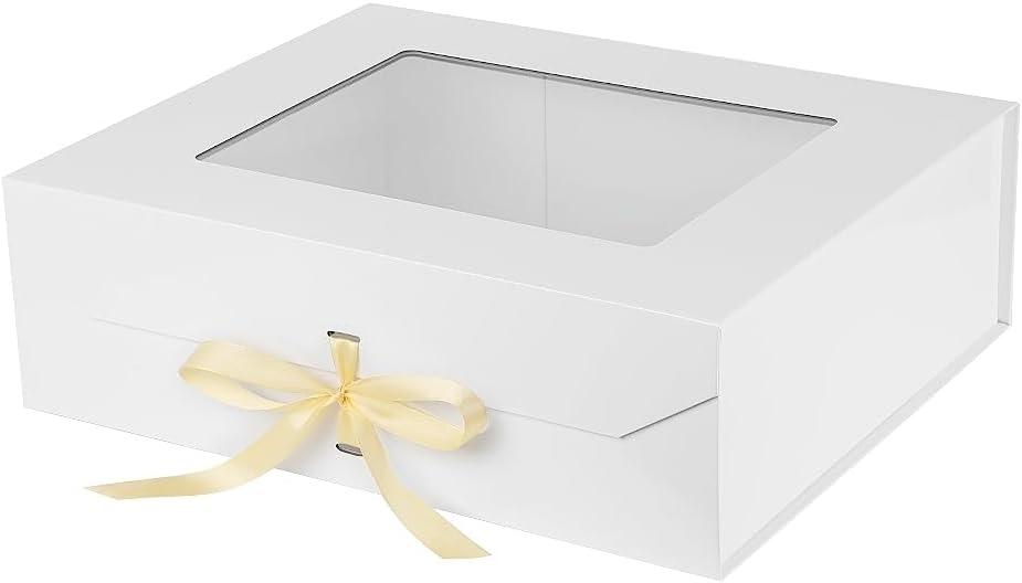 Extra Large White Gift Box White for Presents with Ribbon 19x16x6 Inches Clear Gift Box with Window Magnetic Closure Gift Boxes with Lids, 1 count