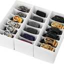 3 Packs Fabric Belt Organizer, 6 Grids Belt Organizer for Closet and Drawer, Foldable Dresser Drawer Organizers, Tie Holder -White