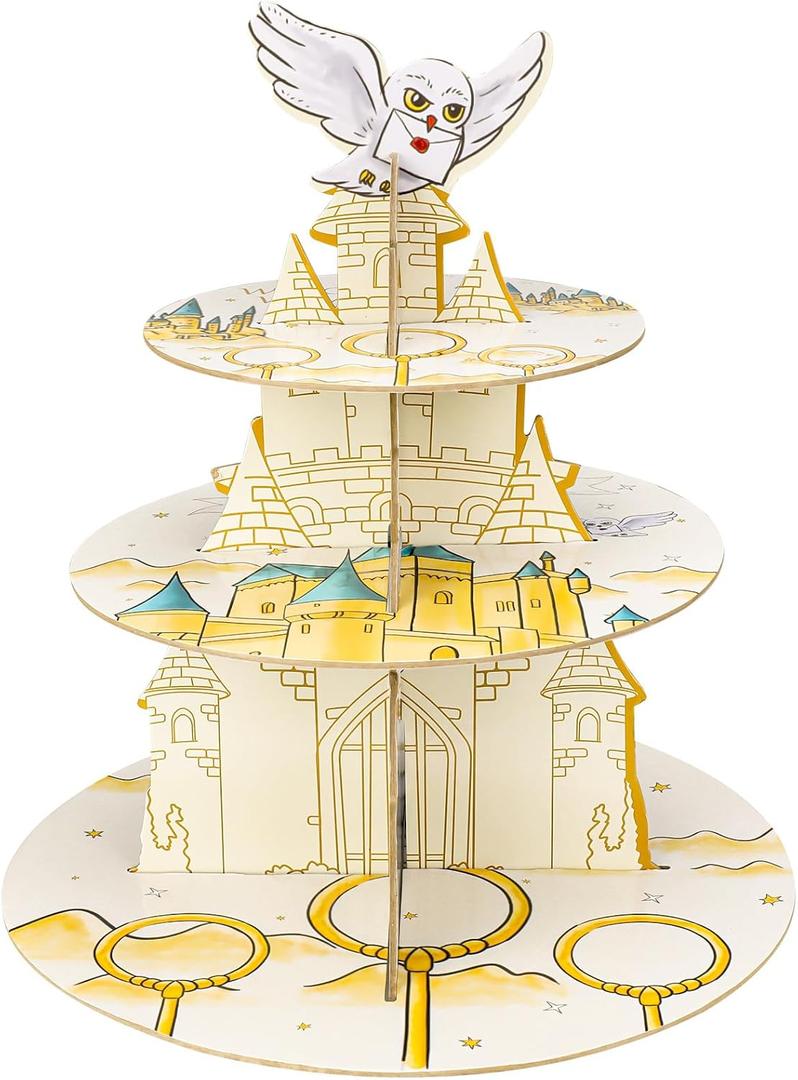 3-Tier Magical Cupcake Stand - Wizard Birthday & Halloween Party Cake Stand - Gift for Magical Lovers (Birthday Styles)