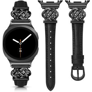 Minyee Celtic Knot Leather Band Compatible with Samsung Galaxy Watch 8 40mm 44mm/ 8 Classic 46mm Band Women, No Gap One-Click Slim Thin Dressy Premium Soft Leather Pretty Designer Adjustable Strap