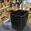 Rubbermaid 6-Pack Totes for Storage with Lids, Heavy Duty Plastic Storage Bins with Lids, Black Gray, 10 GAL - Stackable for Garage, Attic, Camping (10 GAL - 6 Pack Solid Black and Grey)