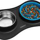 Dog Bowls Set 3 in 1, Anti Gulp Dog Bowl, Cat Bowls, Includes a Foldable Dog Bowl Mat, Suitable for Dry and Wet Food and for All Dog / Cat Breeds