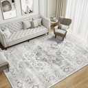 Washable 8x10 Area Rug - Large Soft Rugs for Living Room Vintage Stain Resistant Carpet for Bedroom with Non Slip Backing Home Decor Indoor Floor Mat (Ivory/Gray,8'x10')