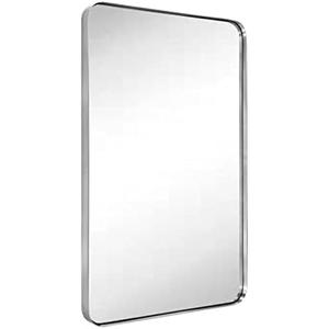 24x36'' Brushed Nickel Metal Framed Bathroom Mirror for Wall in Stainless Steel Rounded Rectangular Bathroom Vanity Mirrors Wall Mounted (36"L x 24"W)