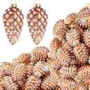 Sliner 36 Pcs Christmas Pine Cone Glass Ornaments, Holiday Pinecone Ornament for Xmas Tree Fall Hanging Pine Cone Sparkling Glass Ornaments for Xmas Fall Thanksgiving Day Party Decorations