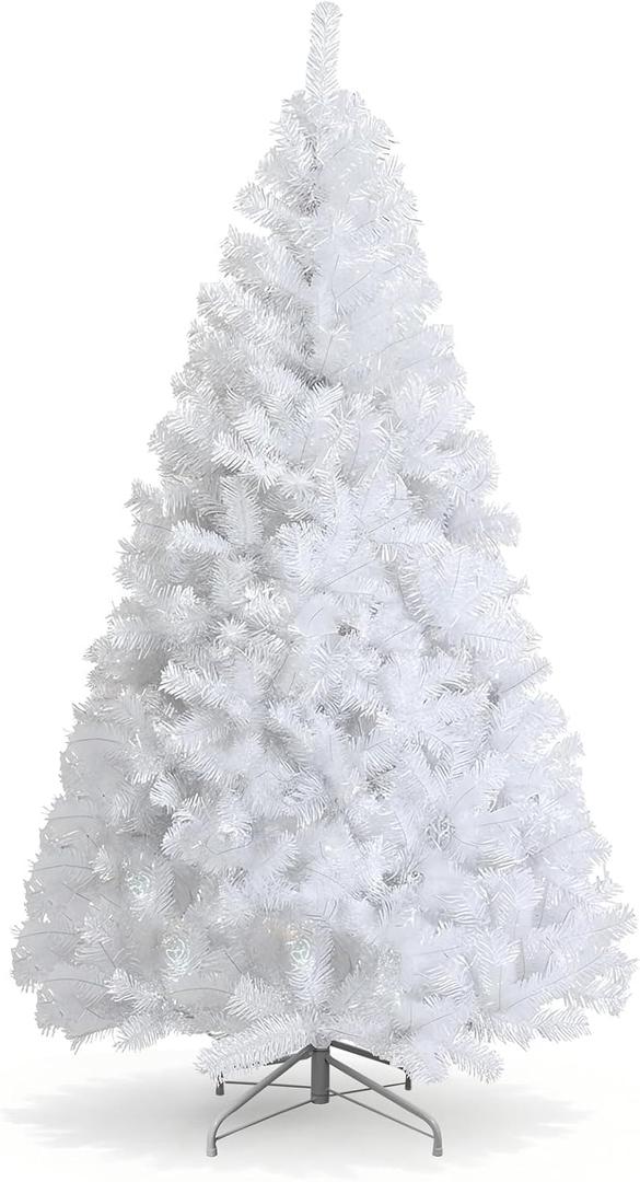 Artificial Christmas Tree, 6FT Realistic Spruce Tree with 1000 Thickened Branch Tips for Holiday Dcor Dense Branches, Easy Assembly, Metal Base (White)