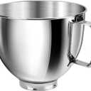 5 Quart Mixing Bowl for KitchenAid Stand Mixers, Food-Grade Stainless Steel Bowl with Handle & Clasp, Compatible with Tilt-Head 4.5–5 Qt Models – Fits K45, K45SS, KSM75, KSM150, KSM95 (Silver, 5QT)