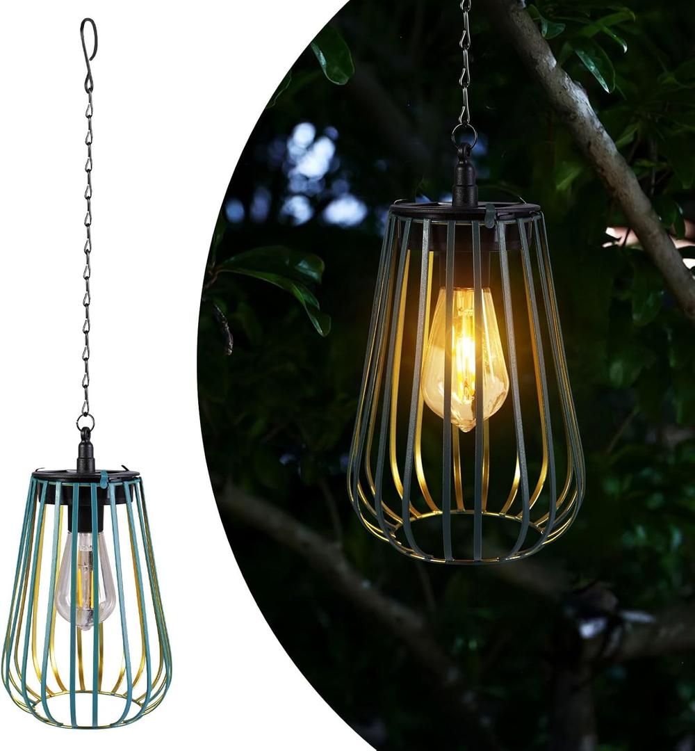 Hanging Solar Lantern Outdoor Light - Solar Powered Chandelier Lights Waterproof RetroMetal Decorative Lantern for Yard Tree Fence Patio Pathway Garden Porch Gazebo Dcor (Style-2)