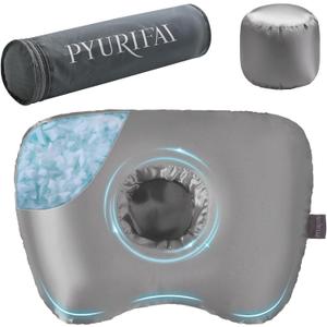 Piercing Pillow - Ear Piercing Pillow With Foam Plug, Adjust Shredded Memory Foam Picrcing Pillow For Side Sleepers, Donut Piliow For Ear With 4.5x4.5''Hole, Ergonomic Curved Design, Satin grey