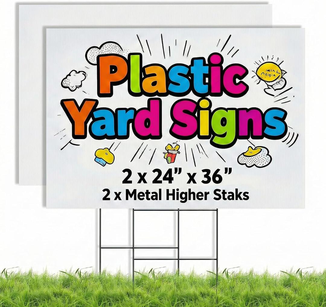 2 Pack 24 x 36 Inch Blank Yard Signs, Large Poster Board with Metal Stakes, Yard Sale Sign for Outside, Corrugated Plastic Board for Garage Sale, Garage Sale, Estate sale, Wedding, Parking - White