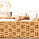 Diaper Caddy Organizer, Hand Rattan Nursery Baby Basket Changing Table Organizer for Baby Essentials, Baby Shower Gifts, Versatile Shelf Basket Bathroom/Kitchen Organizer (Natural, L)