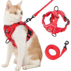Cat Harness and Leash, Reflective Cat Harness Escape Proof for Walking, Adjustable Kitten Harness and Leash Set, 4 Buckles Easy Control Breathable Cat Vest Harness for All Types of Cats (Large, Red)