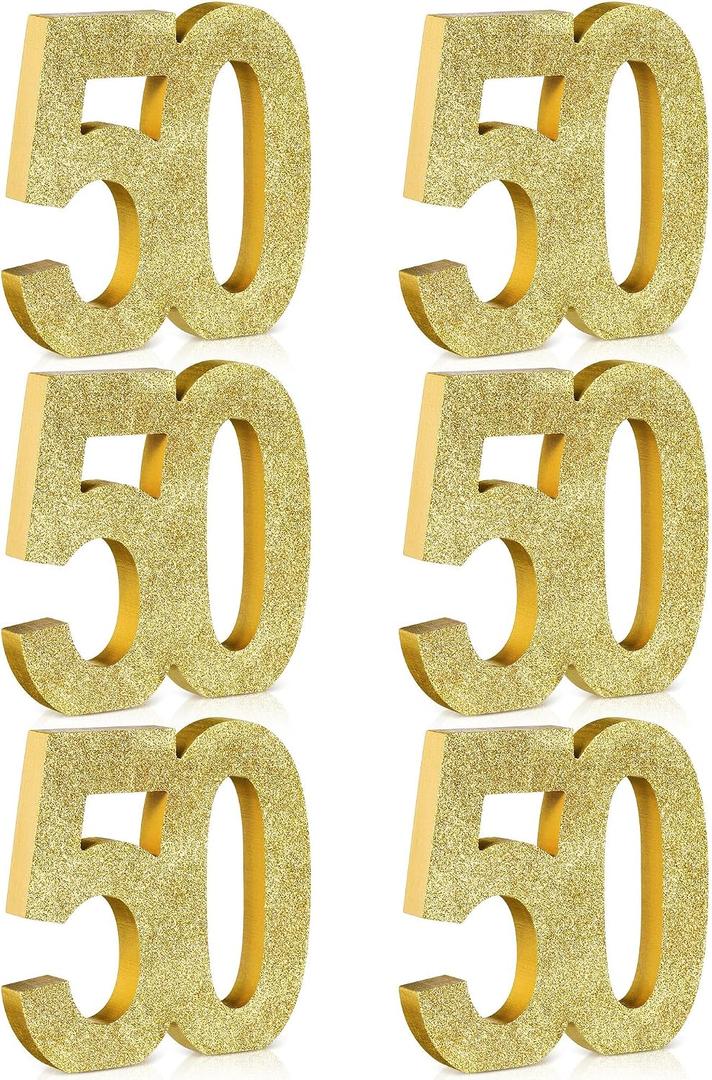 Shellwei 6 Pcs 50th Birthday Decorations for Men and Women, 50th Anniversary Decorations, Gold Glitter Number 50 Table Topper Centerpieces Decors for Birthday Party