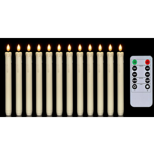 Homemory 12 Pcs Flameless Taper Candles with Remote, Timer, Dimmer, Plastic Battery Operated CandleSticks, Ivory Led Window Candles with Flickering Light, 9.6 Inches for Halloween Christmas Decoration