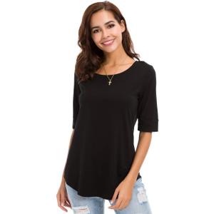 Women's Casual T Shirts Cotton Mid Sleeve Summer Basic Tunics Tee Tops Fashion (Black, XXXL)