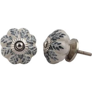 Set of 12 Pieces Leaf Floral Ceramic White Cabinet Knobs Furniture Handle Drawer Pull Vintage Designer (Black)