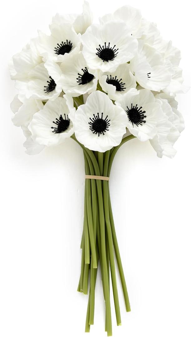 Ling's Moment Poppy Flowers Artificial, Faux Silk Poppies for DIY Bouquet, Bulk Fake Wedding Filler Flowers for Centerpieces Arrangements Bridal Shower Decorations, White