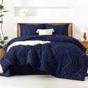 Litanika King Size Comforter Set with Sheets Navy Blue - 7 Pieces Bed in a Bag King Chevron Tufted Complete Bedding Sets with Comforter, Sheets, Pillowcases & Shams (King (104"x90"))