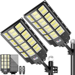 loyoele 9000W Solar Street Lights Outdoor 240000 Lumens Solar Flood Light with Remote Control & Motion Sensor, Waterproof IP66 Dusk to Dawn Solar Power Lights for Garden,Yard, Path, Parking Lot 2-Pack (Black)