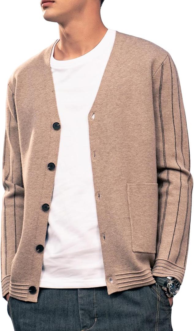 New Sweater V-Neck Solid Color Cardigan Sweater Men's Lazy Style Jacket Clip (3X-Large)