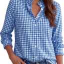 ANRABESS Womens Long Sleeve Button Down Shirts Gingham Striped Blouses Plaid Checkered, Ruffle Smocked Collared Cuffs, Business Casual Outfits, Work Office Dressy Tops, Fall Spring Layering XL