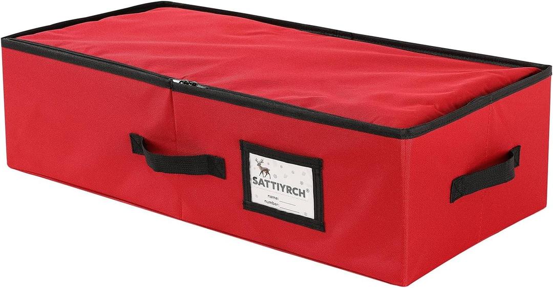 Sattiyrch Christmas Ornament Storage Box,Box Contributes Slots for 64 Holiday Ornaments 3-Inch Underbed Storage (Red)