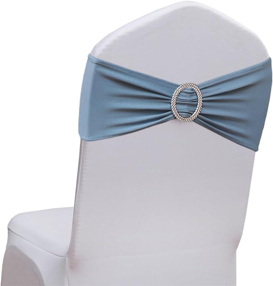 50 Pack Dusty Blue Chair Sashes, Spandex Dusty Blue Chair Sash Bands Bows for Wedding Reception Events Decorations, Dark Blue Chair Ties for Covers