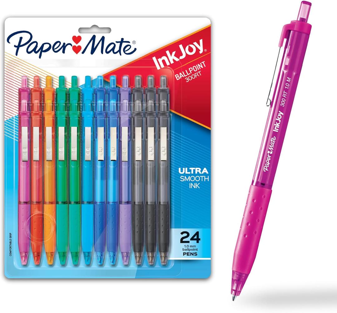 Paper Mate InkJoy 300RT Retractable Ballpoint Pens Medium Point 10 Ink Colors 24 Pack (1951398)
