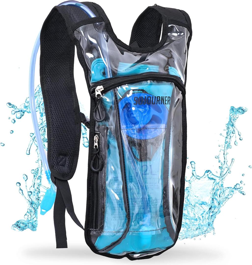 Sojourner Rave Hydration Pack - Hydration Backpack - Hydropack with 2L Bladder - Water Backpack for Festivals, Hiking, Running, Biking and More (One Size, Transparent Clear)